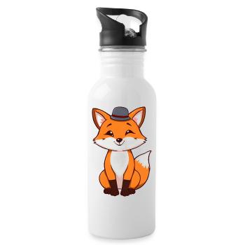 Cheeky Fox with Hat Waiting for Adventure - Water bottle with straw - white - Right