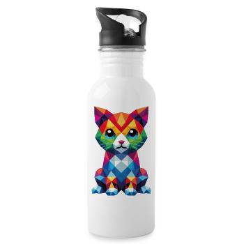 Design "Whisker Pixels" - Trinkflasche mit integriertem Trinkhalm - Weiß - Rechts