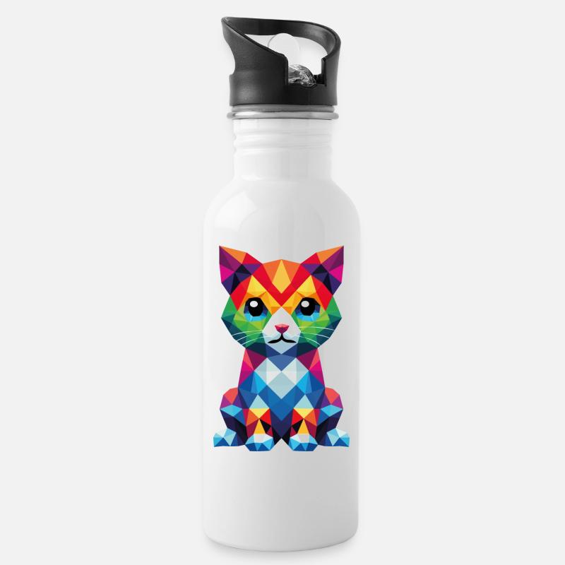 Design "Whisker Pixels" - Trinkflasche mit integriertem Trinkhalm - Weiß