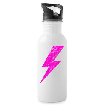 Bright Pink Lightning Motif - Water bottle with straw - white - Right