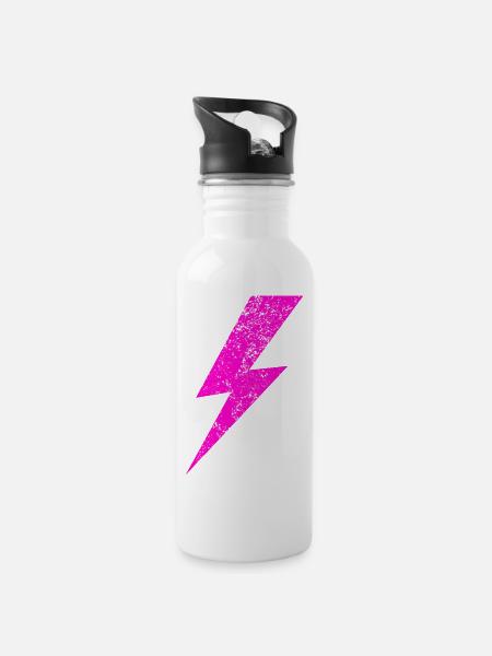Bright Pink Lightning Motif - Water bottle with straw - white