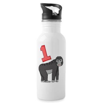 Number 1 Number One - Monkey Motif - Water bottle with straw - white - Right