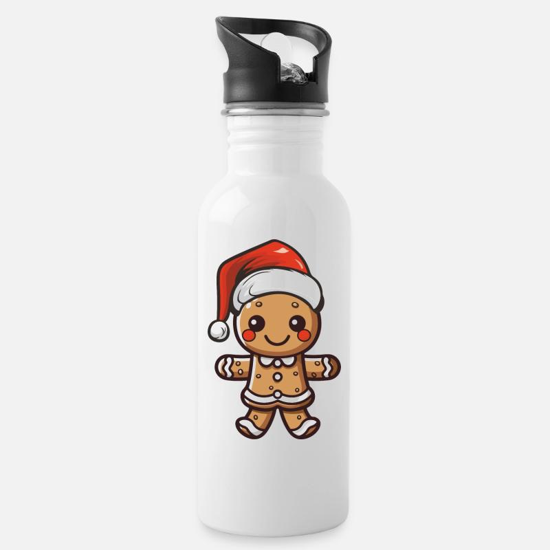 lebkuchenmann - Trinkflasche mit integriertem Trinkhalm - Weiß