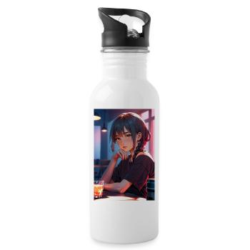 Anime Girl Design – Detailed Manga Art - Water bottle with straw - white - Right