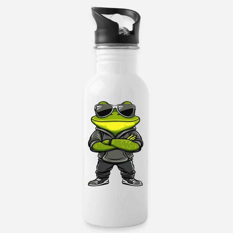 Grenouille Bande Dessinée Cool - Gourde avec paille intégrée - blanc