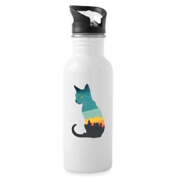 Silhouette of a cat with an urban flair - Water bottle with straw - white - Right