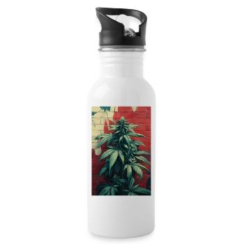 Graffiti de cannabis Mur Vert - Gourde avec paille intégrée - blanc - Droite