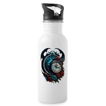 The clock in the fog of infinity. - Water bottle with straw - white - Right