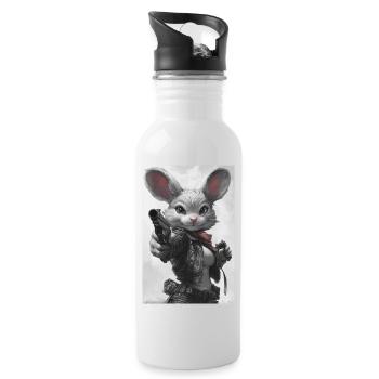 Actionhäschen im Lederjacke - Trinkflasche mit integriertem Trinkhalm - Weiß - Rechts