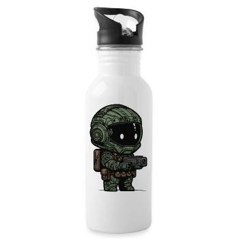 kleiner süsser runder futuristicher soldat - Trinkflasche mit integriertem Trinkhalm - Weiß - Rechts