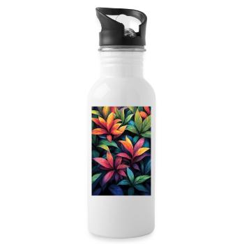 Motif de feuilles tropicales néon - Gourde avec paille intégrée - blanc - Droite