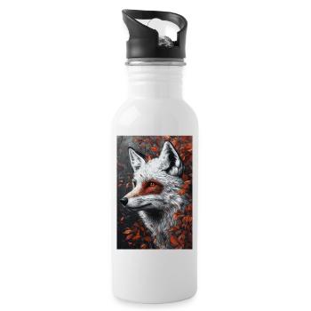 Fox Autumn Portrait with Red Eye - Water bottle with straw - white - Right