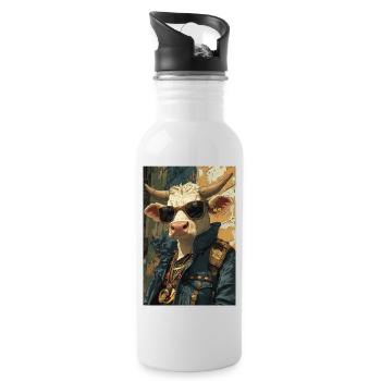Cow street style with sunglasses - Water bottle with straw - white - Right