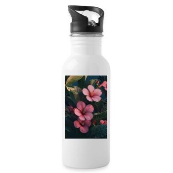 Hibiskus Pink Tropische Blütenpracht - Trinkflasche mit integriertem Trinkhalm - Weiß - Rechts
