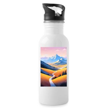 Panoramablick: Bergpfad ins Abendr - Trinkflasche mit integriertem Trinkhalm - Weiß - Rechts