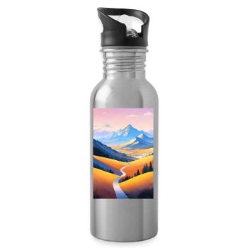 Panoramic view: Mountain path into the evening - Water bottle with straw - silver - Right