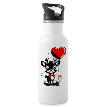 Rentier mit Herz Luftballon - Heartful Creatures - Trinkflasche mit integriertem Trinkhalm - Weiß - Rechts