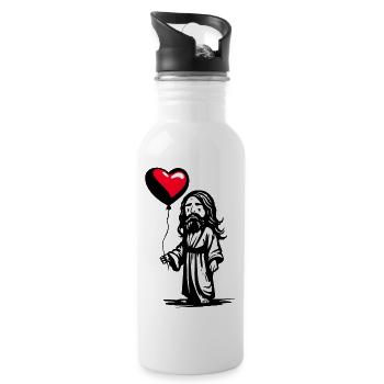 Jesus mit Herz Luftballon - Heartful Creatures - Trinkflasche mit integriertem Trinkhalm - Weiß - Rechts