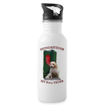 Hund ausgesetzt vor Mülltonne Hundesteuer - Trinkflasche mit integriertem Trinkhalm - Weiß - Rechts