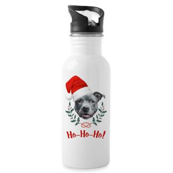 Tête de staffie bleu avec bonnet de père Noël - Gourde avec paille intégrée - blanc - Droite