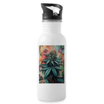 Art de feuilles de cannabis graffiti - Gourde avec paille intégrée - blanc - Droite