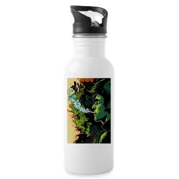 Green Psychedelic Face - Water bottle with straw - white - Right