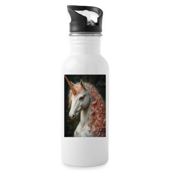 Einhorn im Rosé-Marmorlicht - Trinkflasche mit integriertem Trinkhalm - Weiß - Rechts