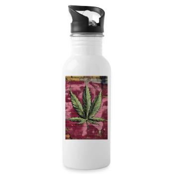 Graffiti grass leaf on pink wall - Water bottle with straw - white - Right