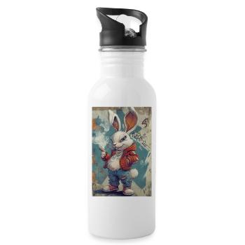 Graffiti Hase Hoodie - Trinkflasche mit integriertem Trinkhalm - Weiß - Rechts