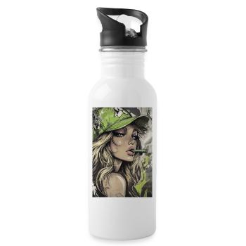 Grüner Cap Rebellin Portrait - Trinkflasche mit integriertem Trinkhalm - Weiß - Rechts
