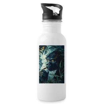 Dschungelgorilla mit Zigarettenrauch - Trinkflasche mit integriertem Trinkhalm - Weiß - Rechts