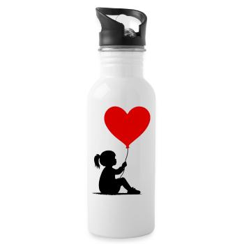 Heart Love - Water bottle with straw - white - Right