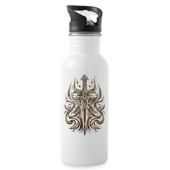 Sword Medieval Knight Warrior Ancient History Art - Water bottle with straw - white - Right