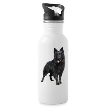 black shepherd dog - Water bottle with straw - white - Right
