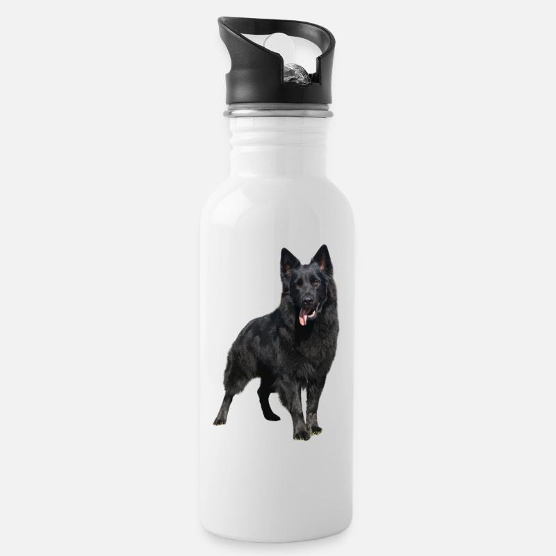 Chien de berger noir - Gourde avec paille intégrée - blanc