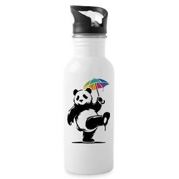 Dancing panda with rainbow umbrella - Water bottle with straw - white - Right