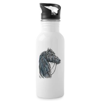Schwarzer Friese Portrait - Trinkflasche mit integriertem Trinkhalm - Weiß - Rechts