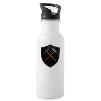 Glück auf Logo Bergbau Bergmann Schlägel und Eisen - Trinkflasche mit integriertem Trinkhalm - Weiß - Rechts
