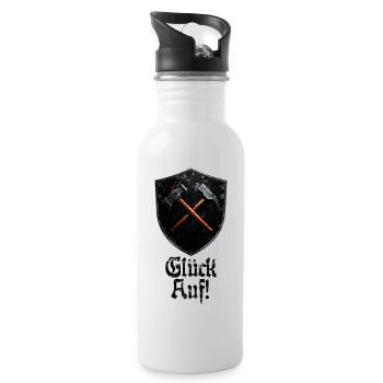 Glück auf Logo Bergbau Bergmann Schlägel und Eisen - Trinkflasche mit integriertem Trinkhalm - Weiß - Rechts