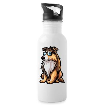 Border Collie Dogs Comic Cool - Water bottle with straw - white - Right