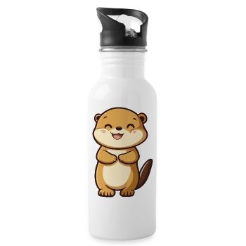 Cute and Happy Otter in Cartoon Style - Adorable A - Water bottle with straw - white - Right