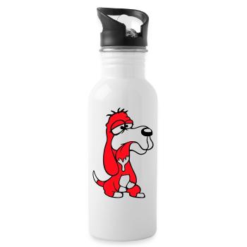 Hund Sitzt Sabbert Spucke Zunge Lustig Dumm Comic - Trinkflasche mit integriertem Trinkhalm - Weiß - Rechts
