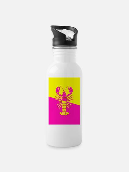 Affiche Homard jaune rose - Gourde avec paille intégrée - blanc