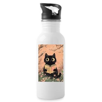 Chat mignon - amoureux des livres, chemise d’amoureux des chats, sacs, réservoir - Gourde avec paille intégrée - blanc - Droite