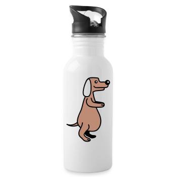 Dog Big Belly Overweight Funny Cartoon Comic - Water bottle with straw - white - Right