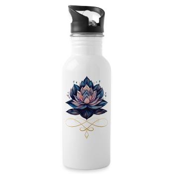 Water Lily on Golden Border - Water bottle with straw - white - Right