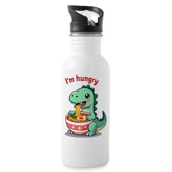 Dinosaurier essen Ramen Cartoon Design - Trinkflasche mit integriertem Trinkhalm - Weiß - Rechts