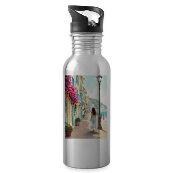 Mediterraner Traum – Küstenflair - Trinkflasche mit integriertem Trinkhalm - Lightsilver - Rechts