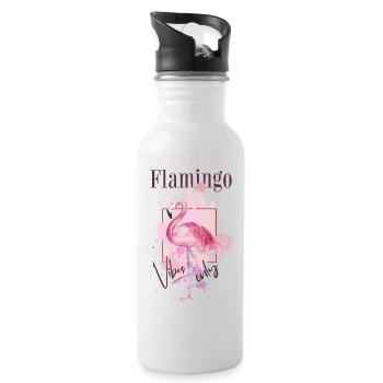 Flamingo Vibes Bird Exotic Summer Pink Pink - Water bottle with straw - white - Right
