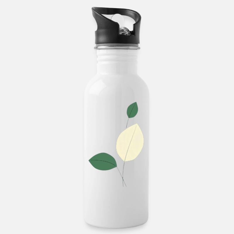 Minimalistische Blattstudie Natur - Trinkflasche mit integriertem Trinkhalm - Weiß